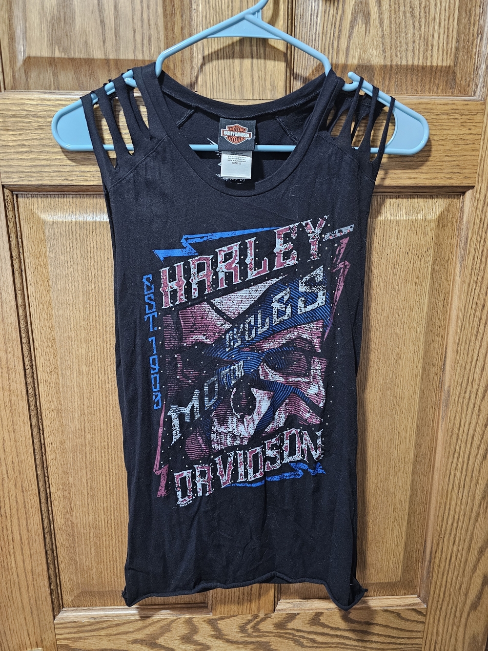 Harley-Davidson Black Graphic Slash Tank - Pink & Blue Skull